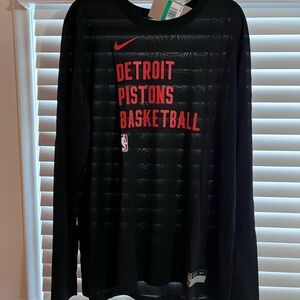 Nike Black and Red Detroit Pistons Long Sleeve Shirt